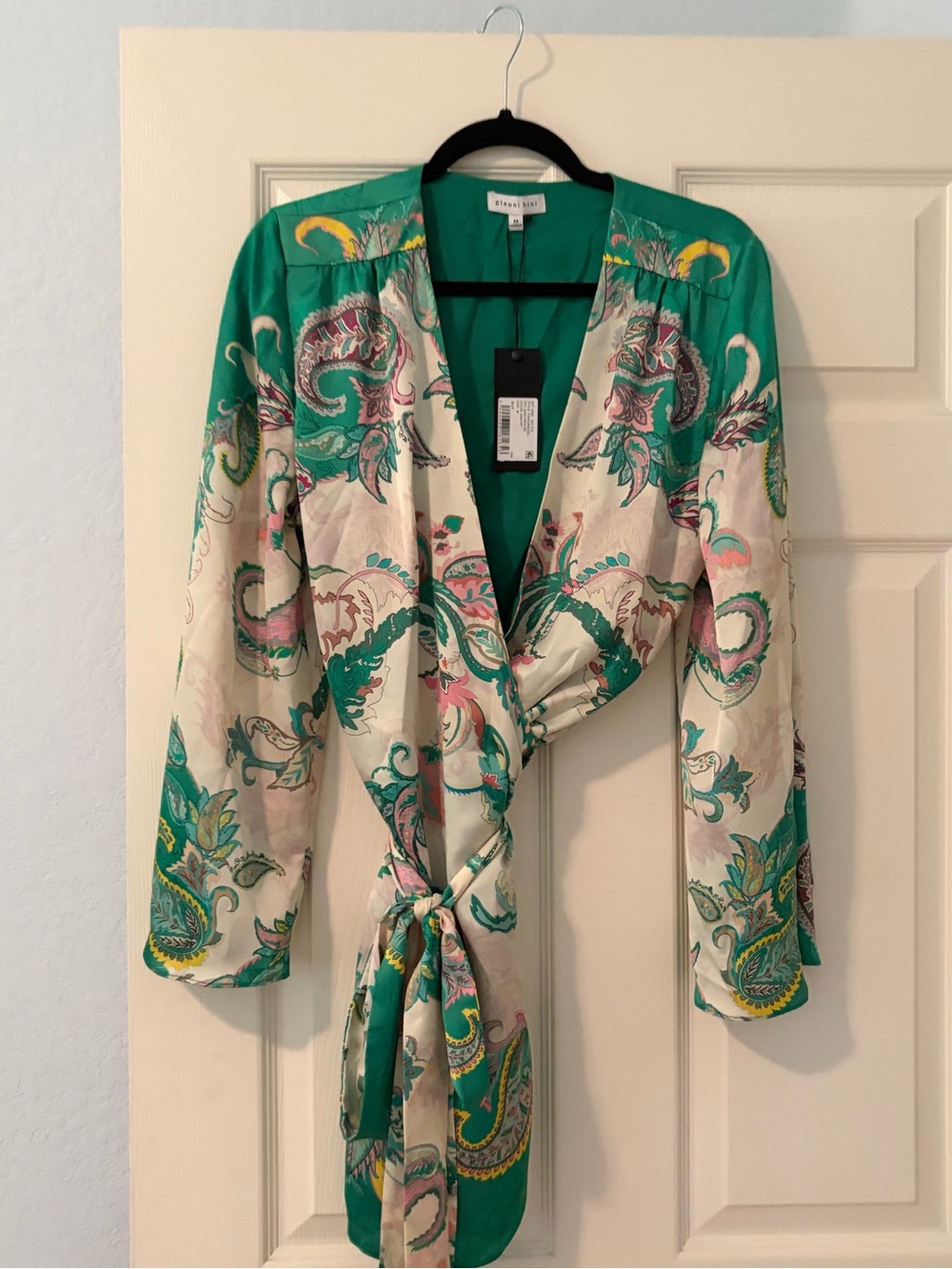Gianni Bini Etro Teal and Cream Paisley Silk Wrap dress